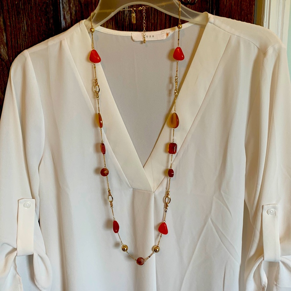 Long multicolored necklace. Perfect for fall!